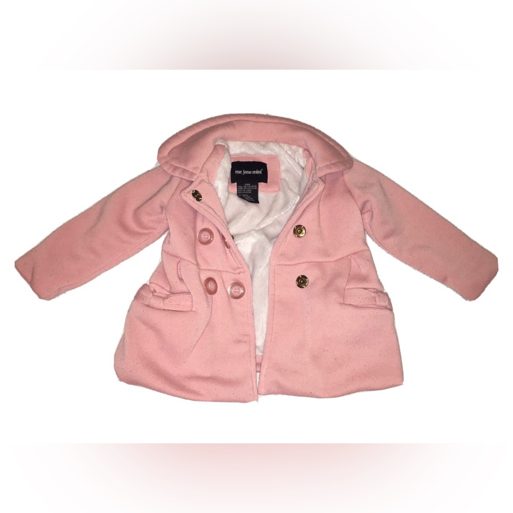 Me Jane Mini Girls Quilted Jacket Pink/White Star Hooded FlapPockets Lined 24M